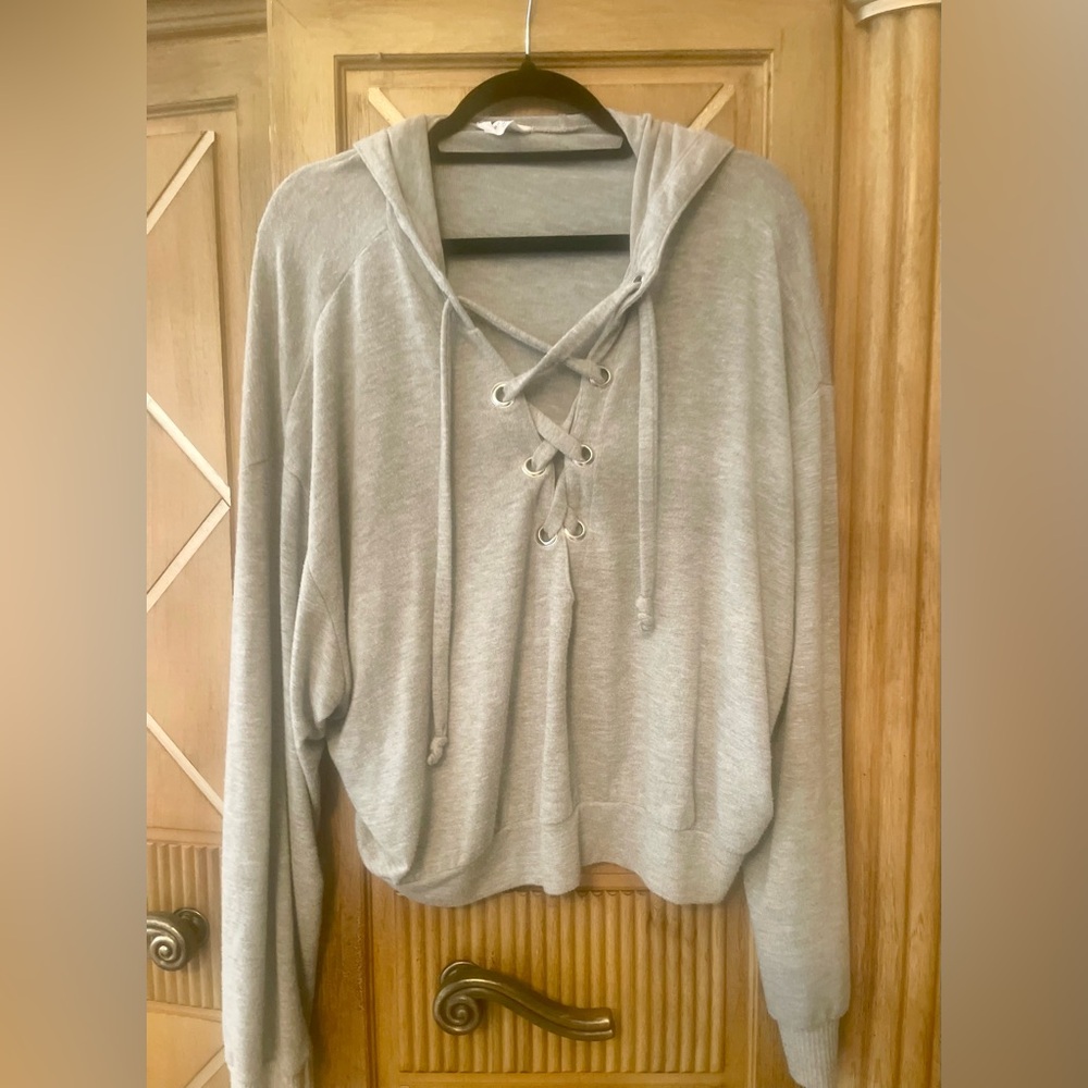 LNA Heather Gray Lace-Up Hoodie